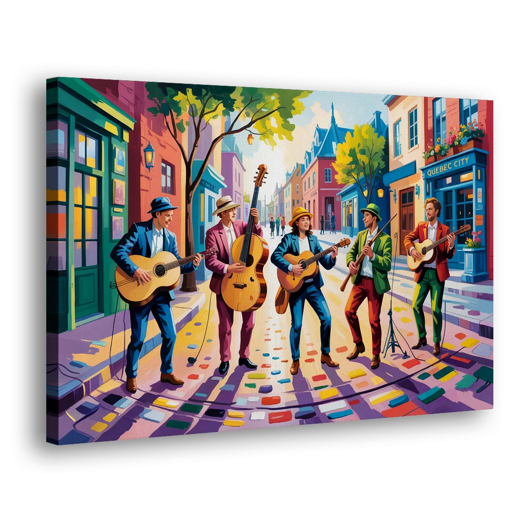 Quebec City Street Musicians - Canvas Print Art Sides