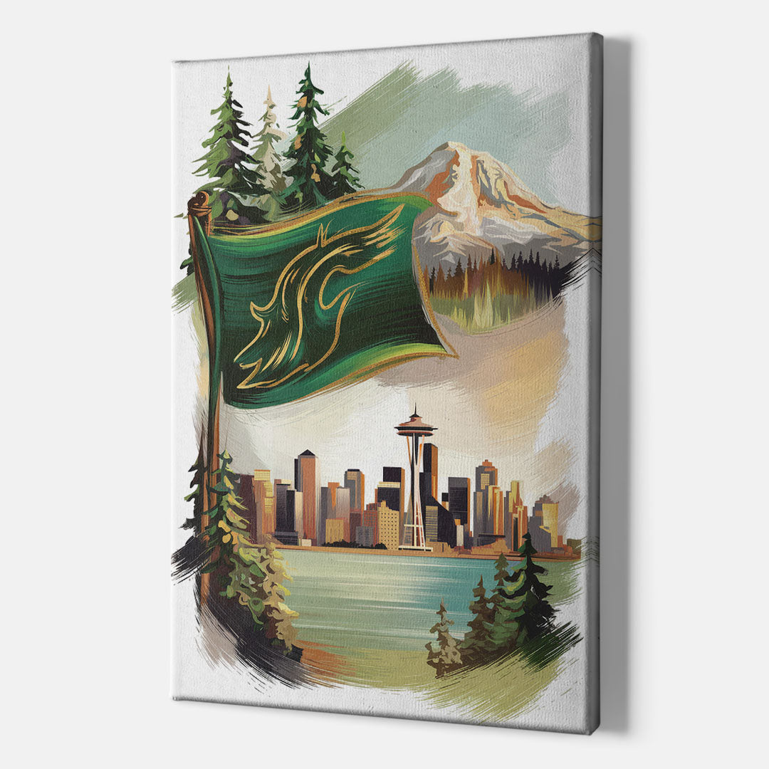Washington Flags and Symbols - Canvas Wall Art Indoor