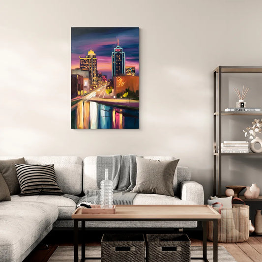 Tulsa Cityscape Glow - Canvas Wall Art Living Room