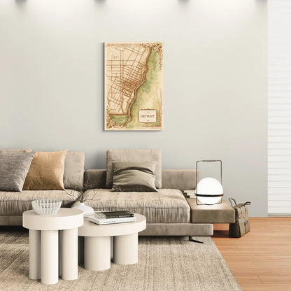 Detroit Vintage Map - Canvas Wall Art Living Room