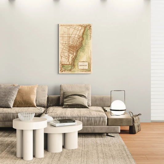 Detroit Vintage Map - Canvas Wall Art Living Room