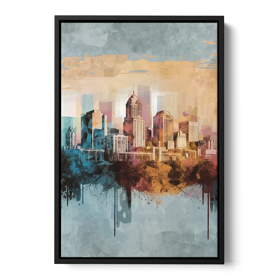 Indianapolis Cityscape in Watercolor - Black Frame Canvas