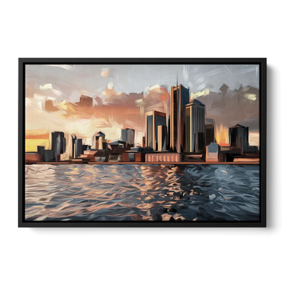 Detroit Cityscape Photography - Black Frame Canvas
