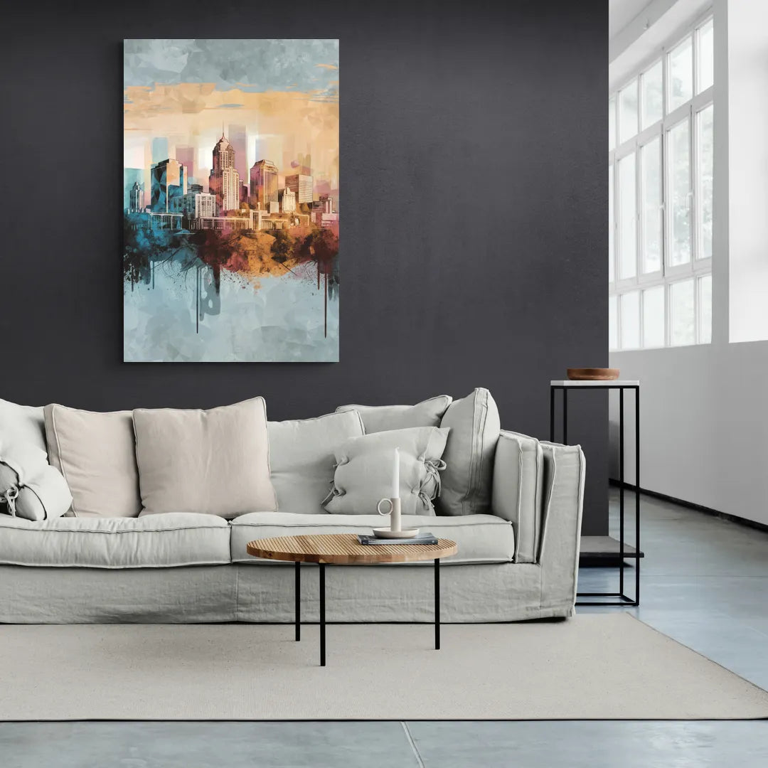 Indianapolis Cityscape in Watercolor - Canvas Wall Art Living Room