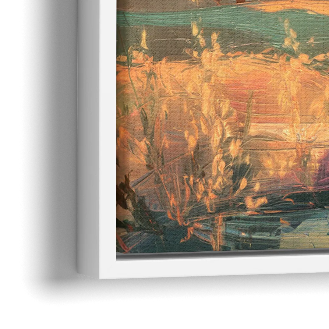Bisbee Sunset Over Hills - Close-Up White Frame Canvas