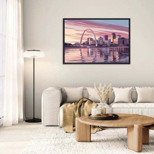 St. Louis Riverfront Panorama - Living Room Black Frame Canvas