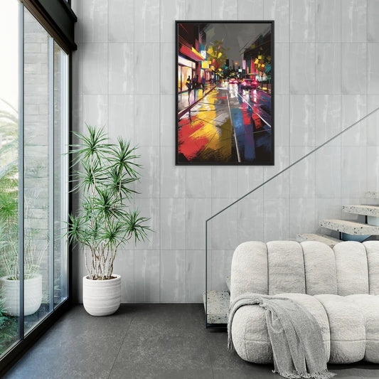 Plano Vibrant Streets - Living Room Black Frame Canvas