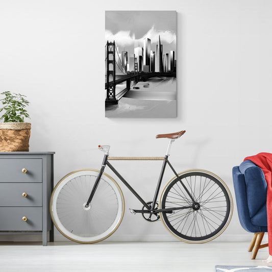 San Francisco Black and White Skyline - Canvas Wall Art Living Room