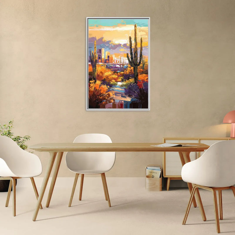 Phoenix Vibrant Urban Desert - Living Room White Frame Canvas