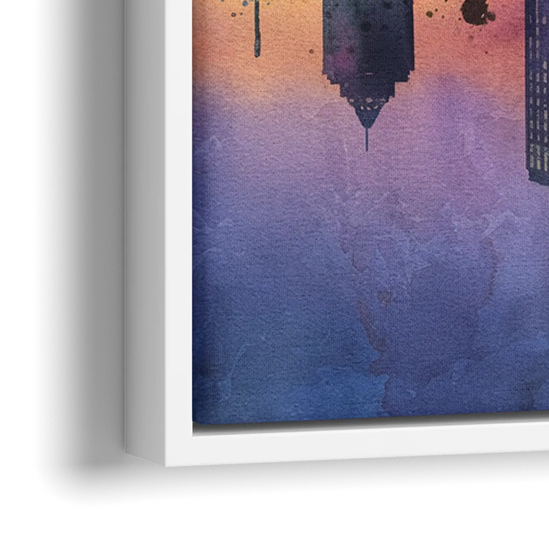 Buffalo Skyline Twilight - Close-Up White Frame Canvas