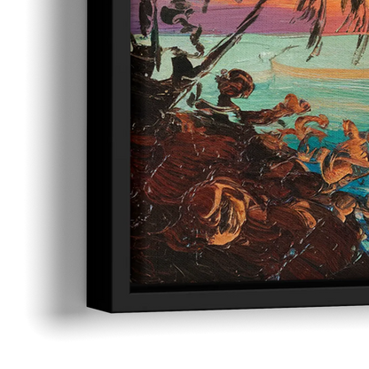 Key West Tropical Sunset - Close-Up Black Frame Canvas