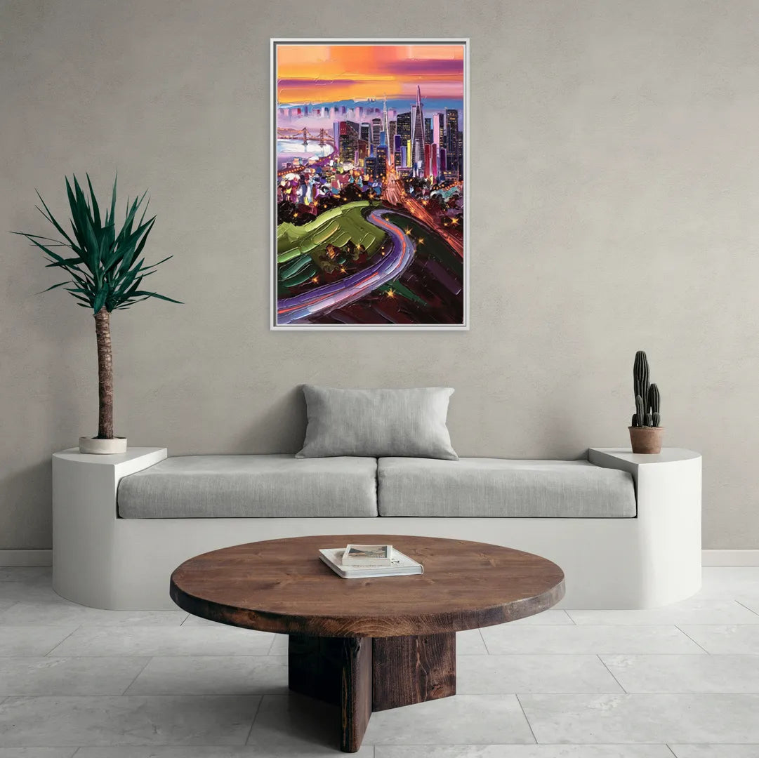 San Francisco Twin Peaks View - Living Room White Frame Canvas