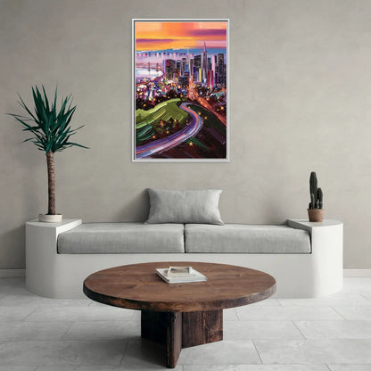 San Francisco Twin Peaks View - Living Room White Frame Canvas