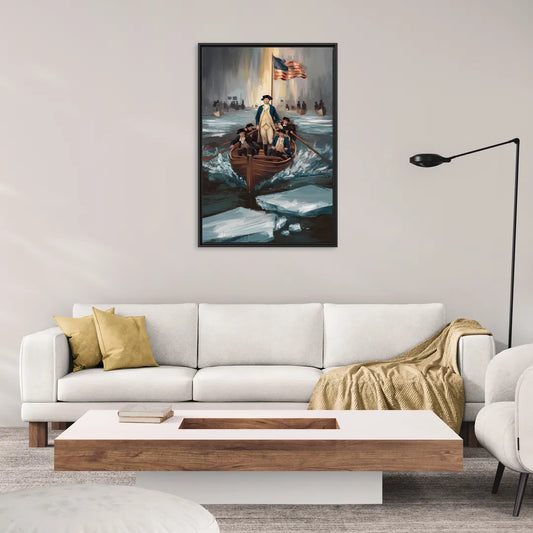 George Washington Crossing Delaware - Living Room Black Frame Canvas