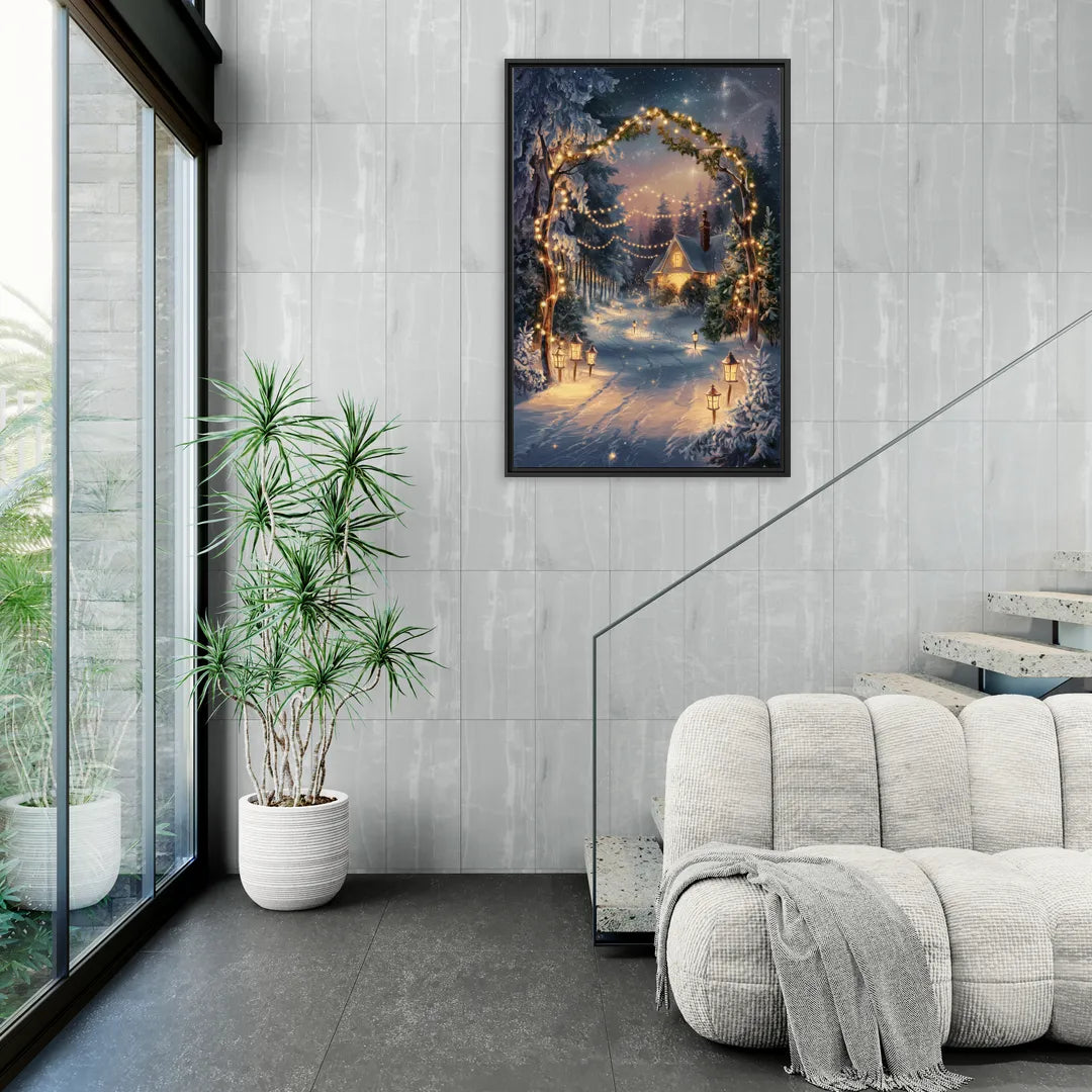 Garland Nighttime Lights - Living Room Black Frame Canvas