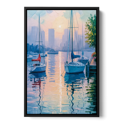 Coal Harbour Morning Light - Black Frame Canvas