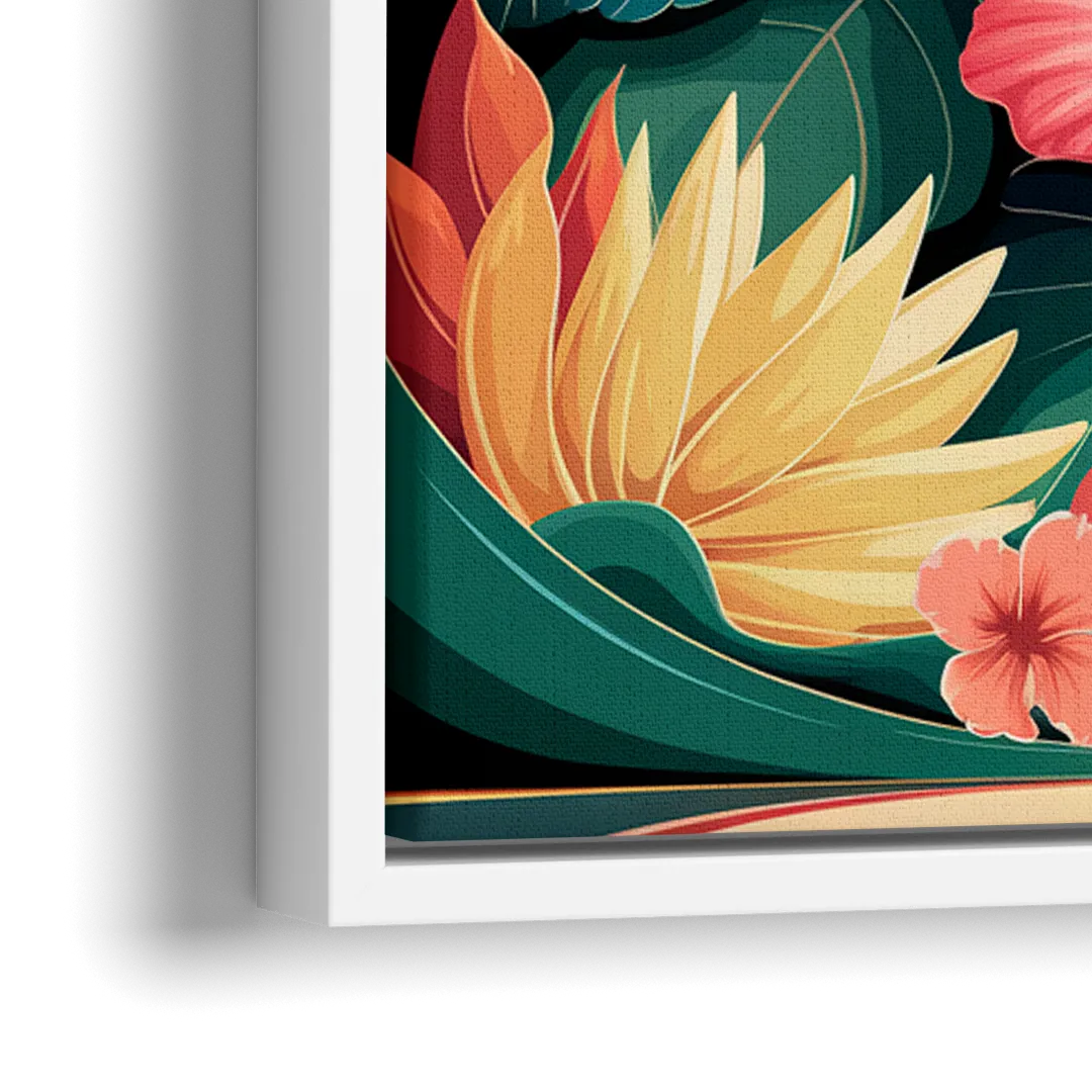 Honolulu Hawaiian Floral Design - Close-Up White Frame Canvas