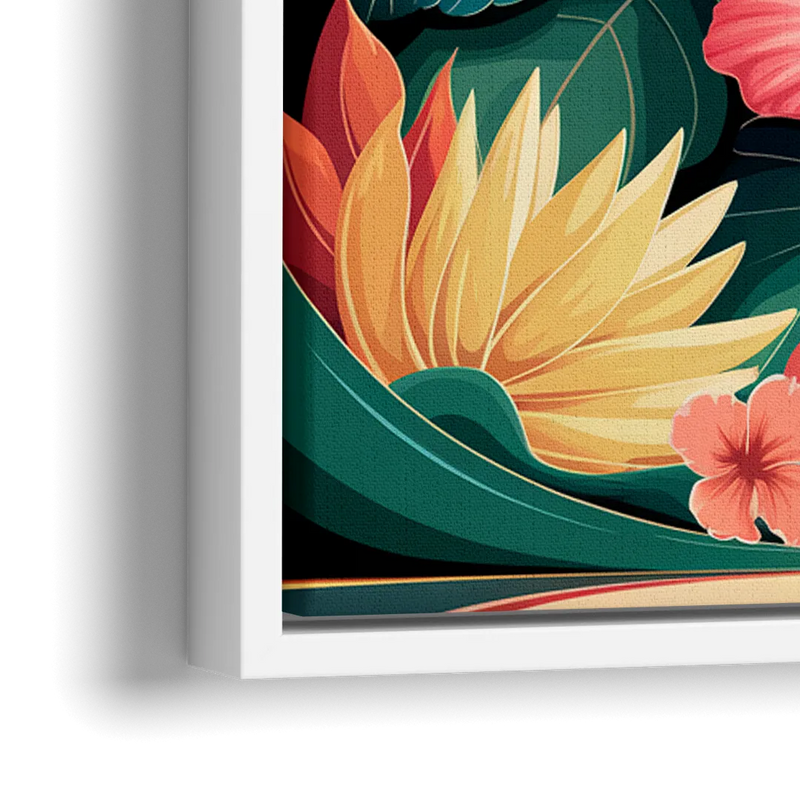 Honolulu Hawaiian Floral Design - Close-Up White Frame Canvas