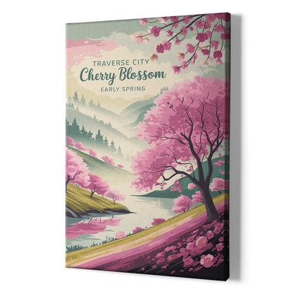 Traverse City Cherry Blossom Landscape - Canvas Print Art Sides