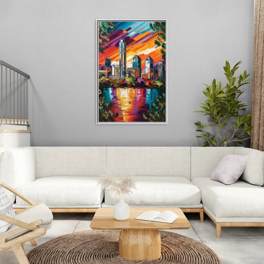 Austin Downtown Vibes - Living Room White Frame Canvas