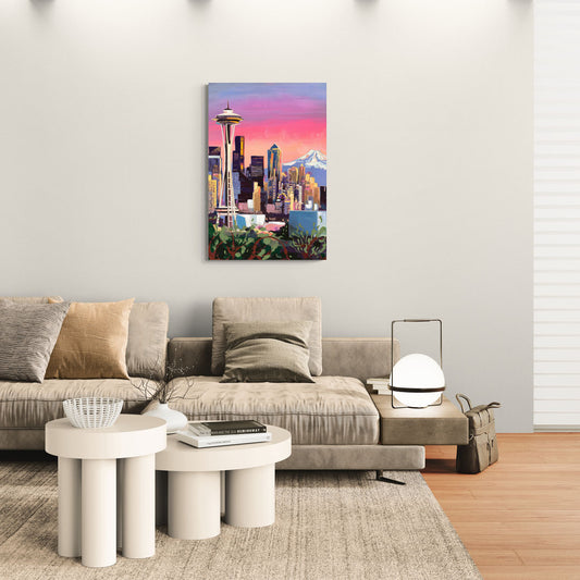 Seattle Skyline with Mount Rainier - Canvas Wall Art Living Room