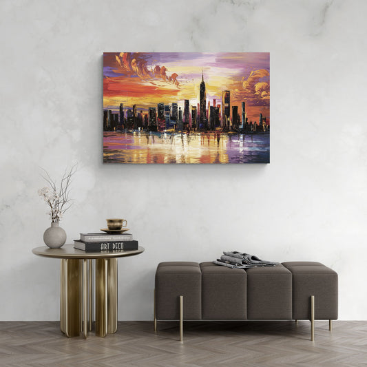 New York City Skyline At Sunset - Canvas Wall Art Living Room