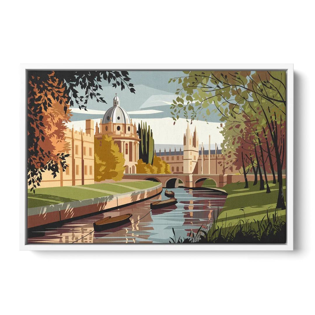 Oxford River Thames View - White Frame Canvas