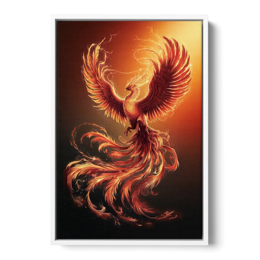 Phoenix Bird in Flight - White Frame Canvas