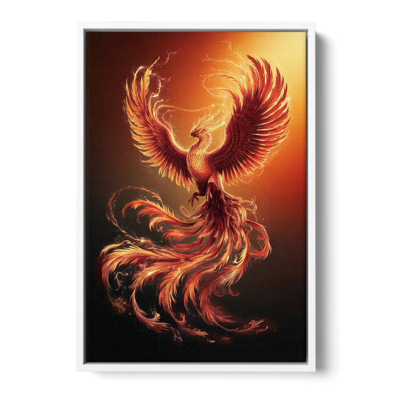 Phoenix Bird in Flight - White Frame Canvas