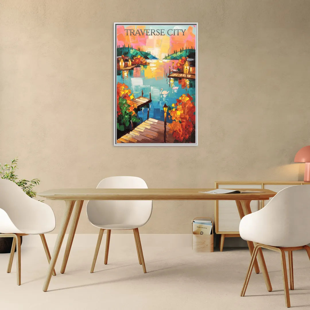 Traverse City Scenic Waterfront - Living Room White Frame Canvas
