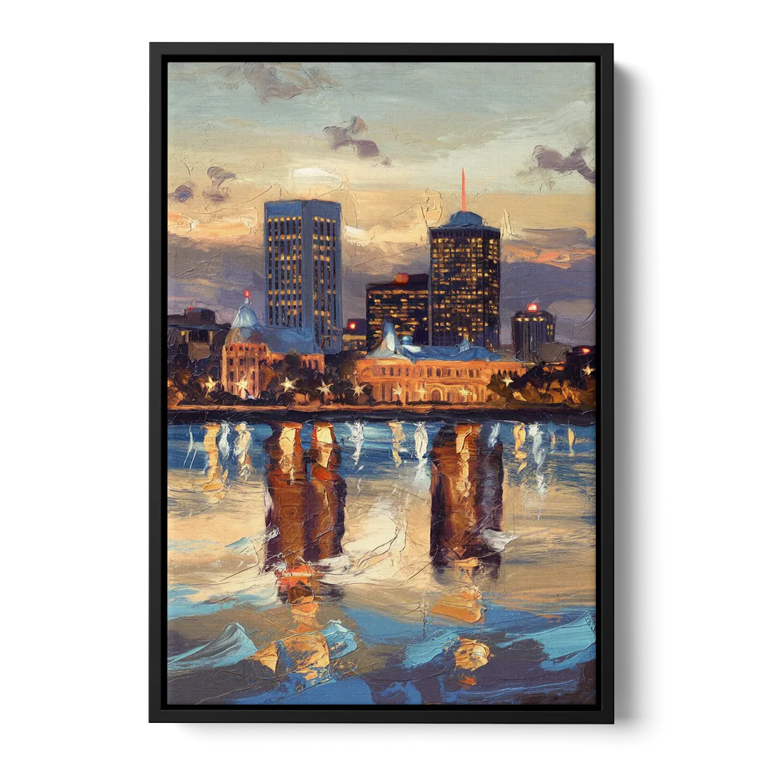 Providence Cityscape Reflection Mirror - Black Frame Canvas