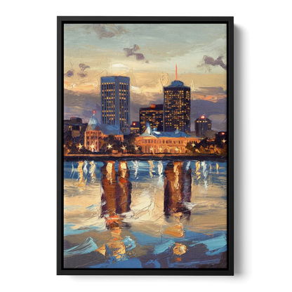 Providence Cityscape Reflection Mirror - Black Frame Canvas