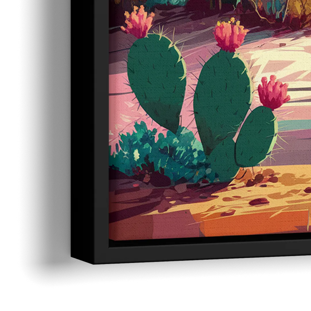 Tombstone Cactus Landscape - Close-Up Black Frame Canvas