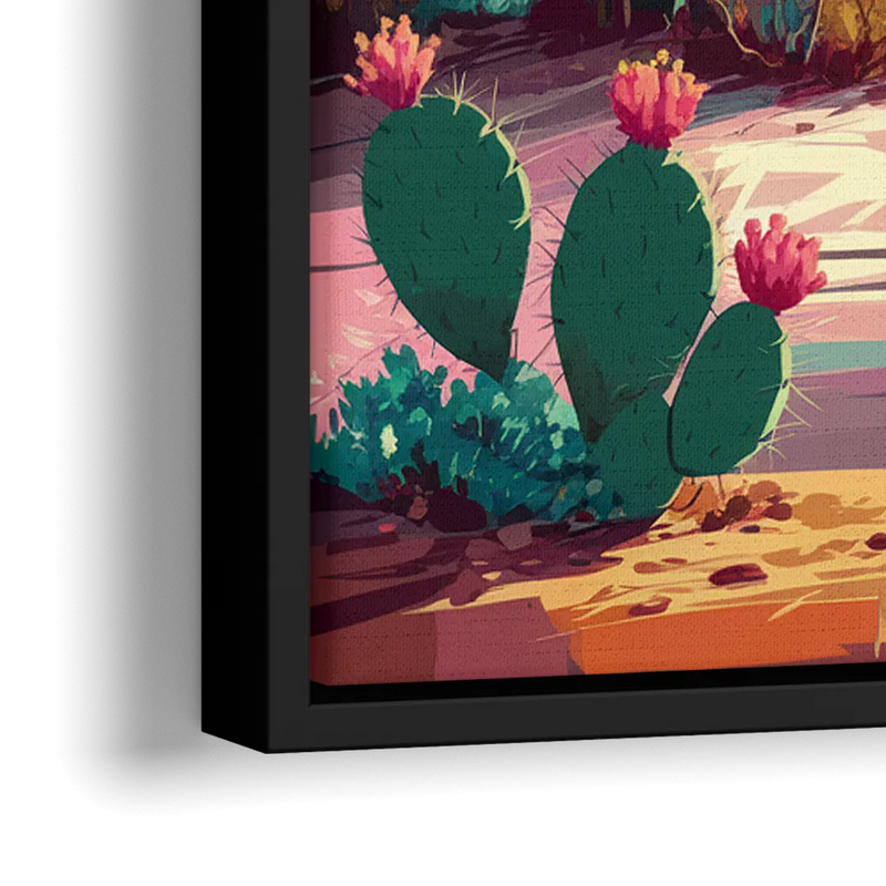 Tombstone Cactus Landscape - Close-Up Black Frame Canvas