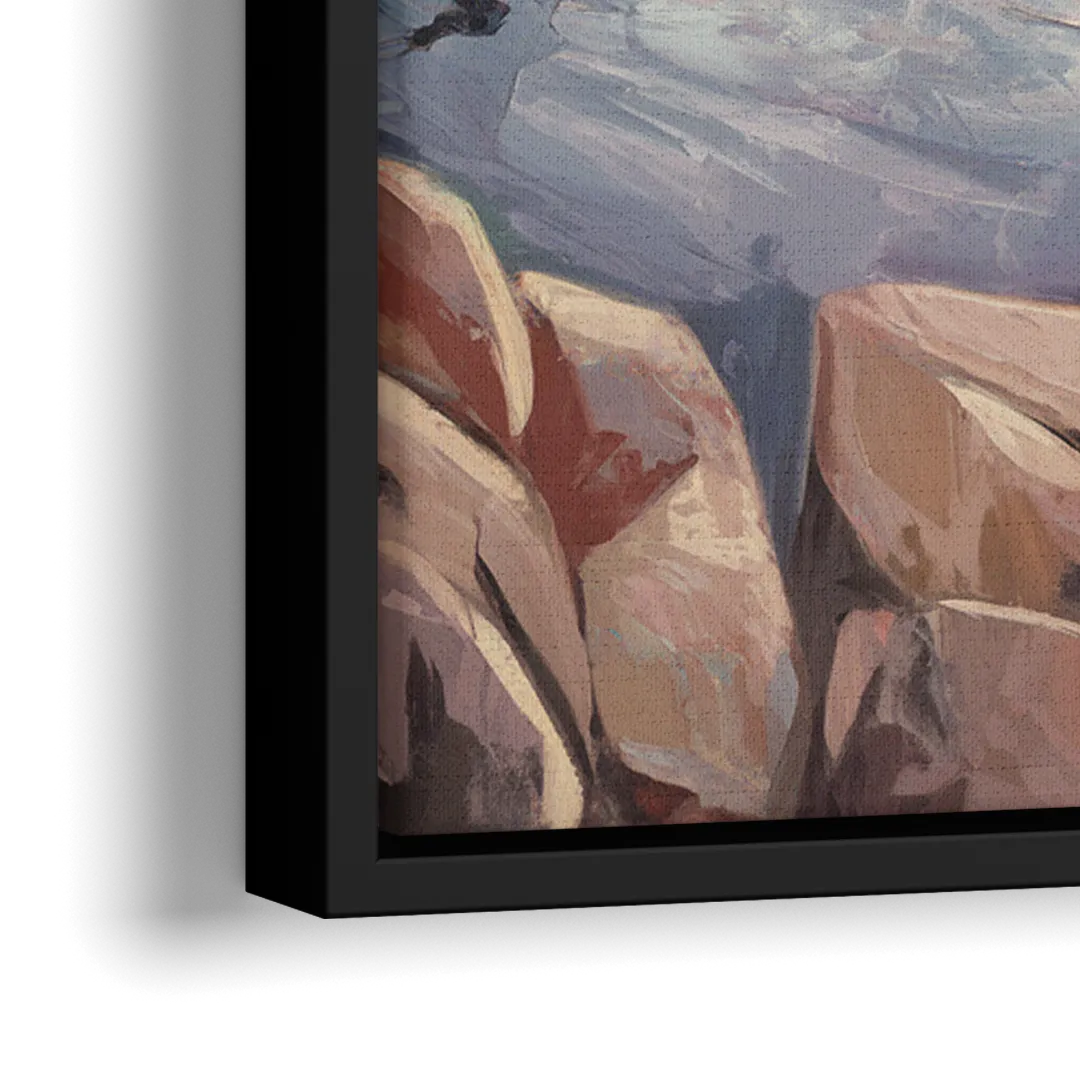 Bar Harbor Rocky Shoreline - Close-Up Black Frame Canvas