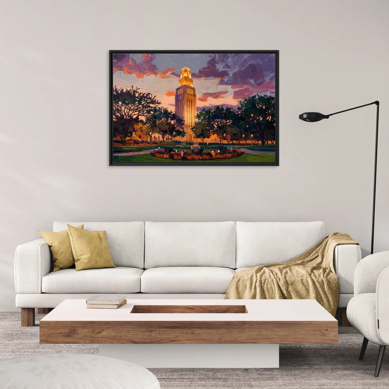 Austin Ut Tower Glow - Living Room Black Frame Canvas