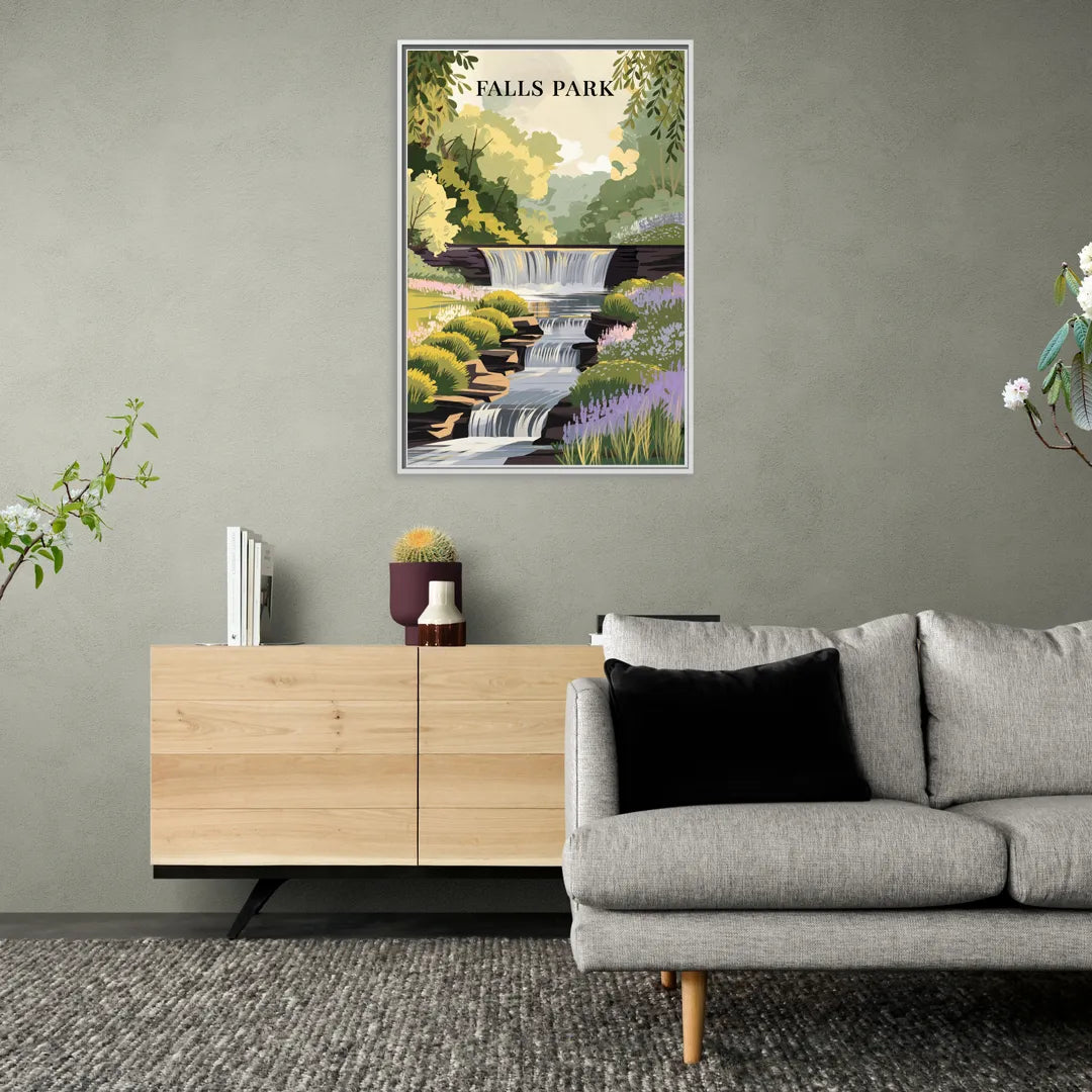 Greenville Scenic Falls Park - Living Room White Frame Canvas