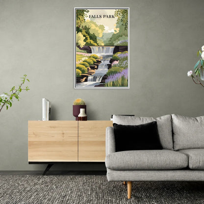 Greenville Scenic Falls Park - Living Room White Frame Canvas