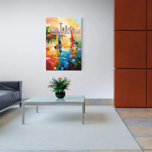 Seattle Waterfront Boats - Canvas Wall Art Living Room