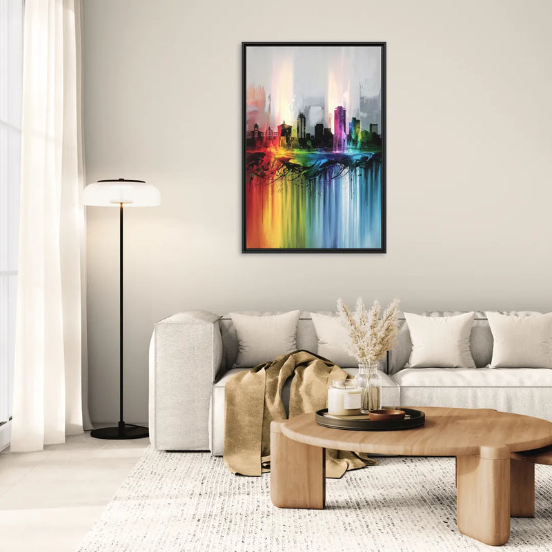 Fayetteville Downtown Skyline - Living Room Black Frame Canvas