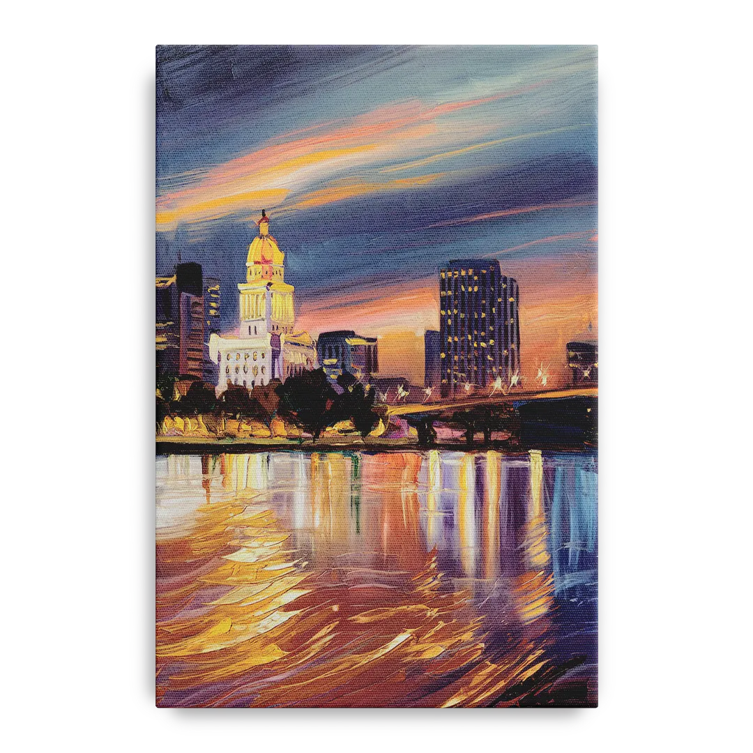Baton Rouge Cityscape Twilight - Canvas Wall Art