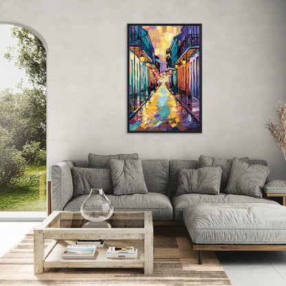 New Orleans French Quarter Lights - Living Room Black Frame Canvas