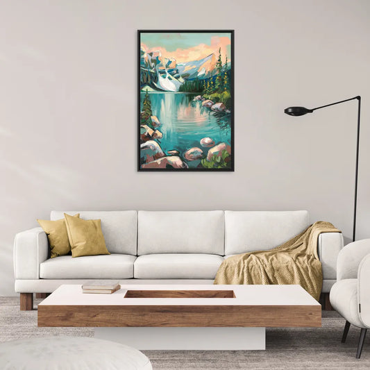 Lake Tahoe Scenic Panorama - Living Room Black Frame Canvas