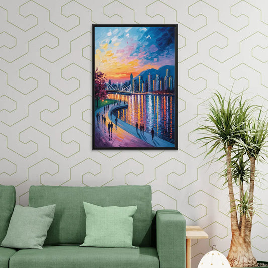 Vancouver Skyline at Dusk - Living Room Black Frame Canvas
