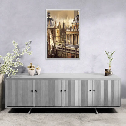 Oxford College Architecture - Living Room White Frame Canvas