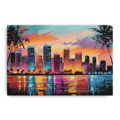 Miami Urban Sunset Glow - Canvas Wall Art