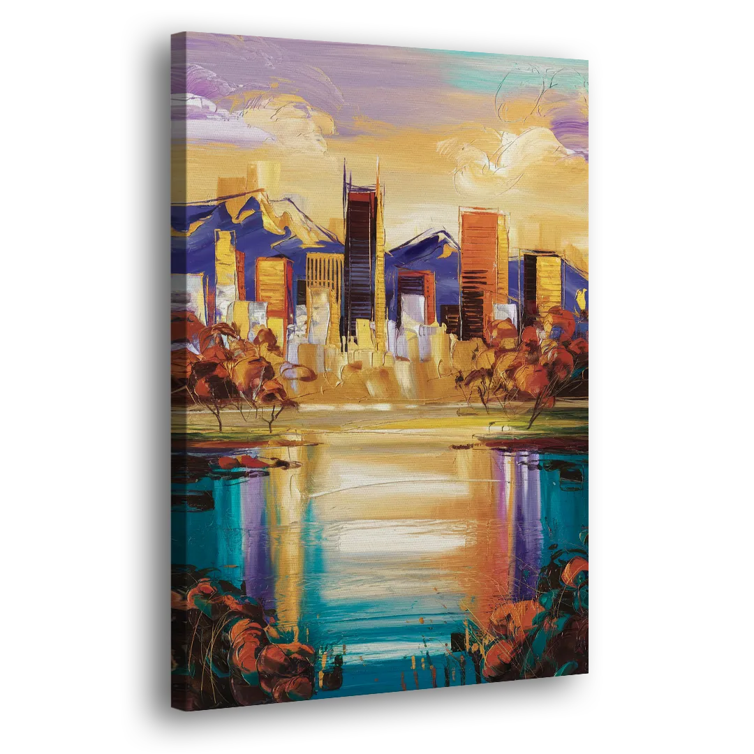 Denver Skyline Reflection - Canvas Print Art Sides