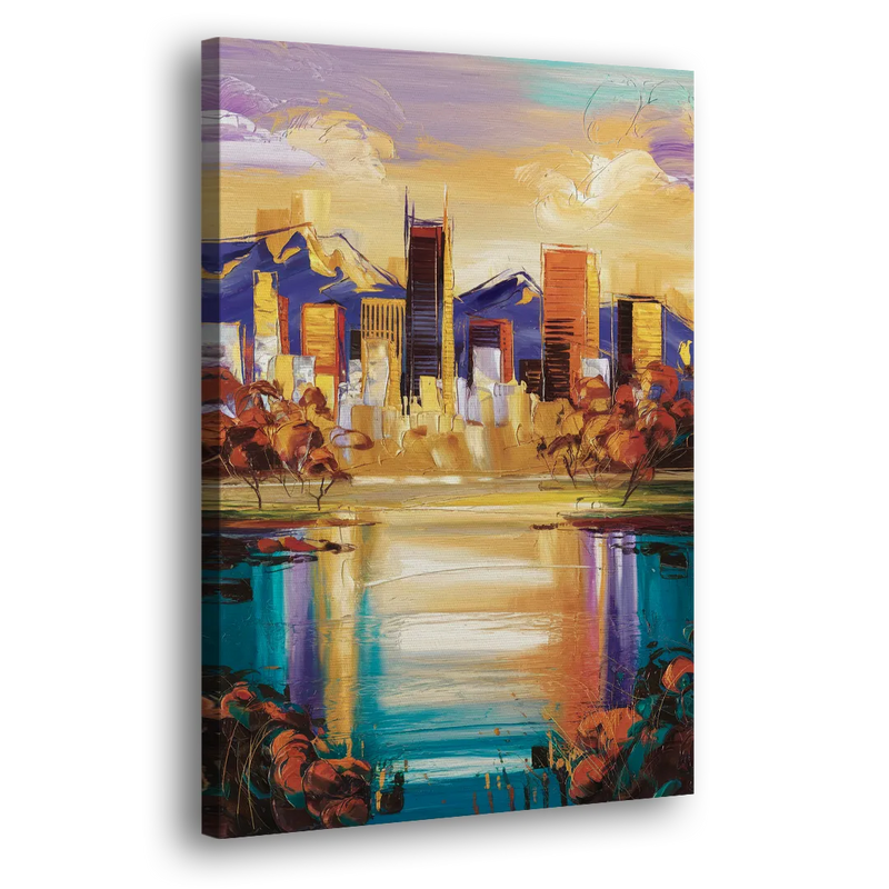 Denver Skyline Reflection - Canvas Print Art Sides