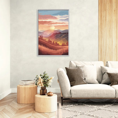 Ashland Sunrise Over Hills - Living Room White Frame Canvas