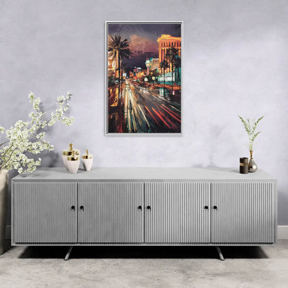 Las Vegas Strip Lights - Living Room White Frame Canvas